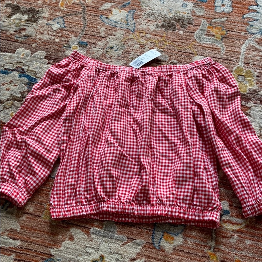 Forever 21 Off the Shoulder Red Checkered Shirt